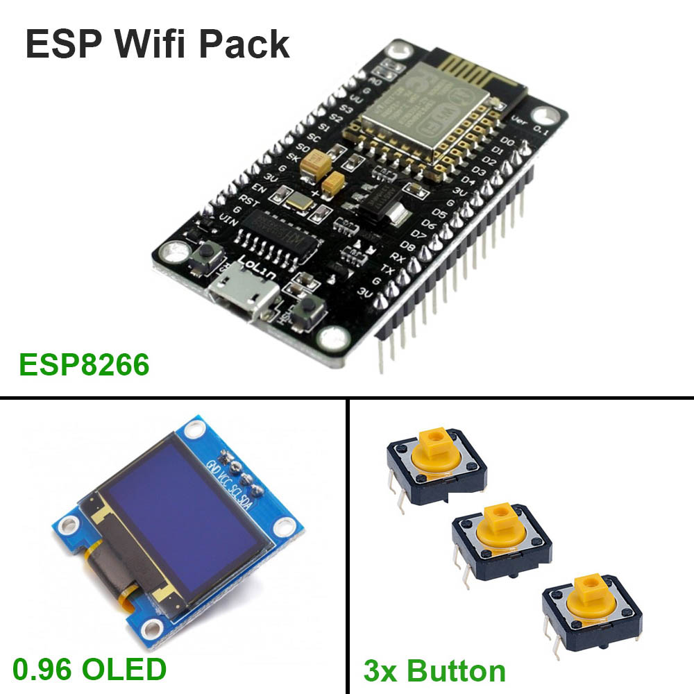 ESP8266 Module with 0.96 inch OLED Display 3Pcs Tactile Push Button Package