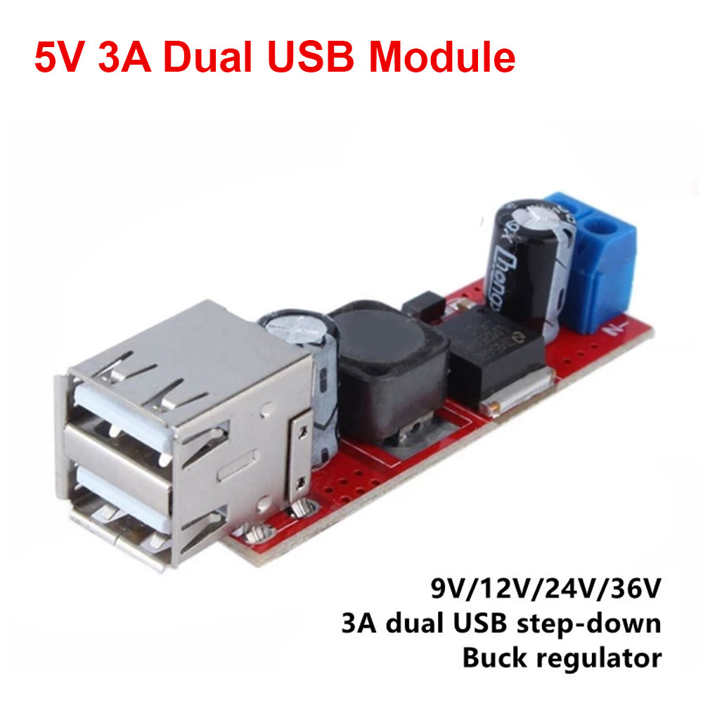 Dual USB Module 6V-40V to 5V 3A LM2596 Step-Down Solar to Charging Module