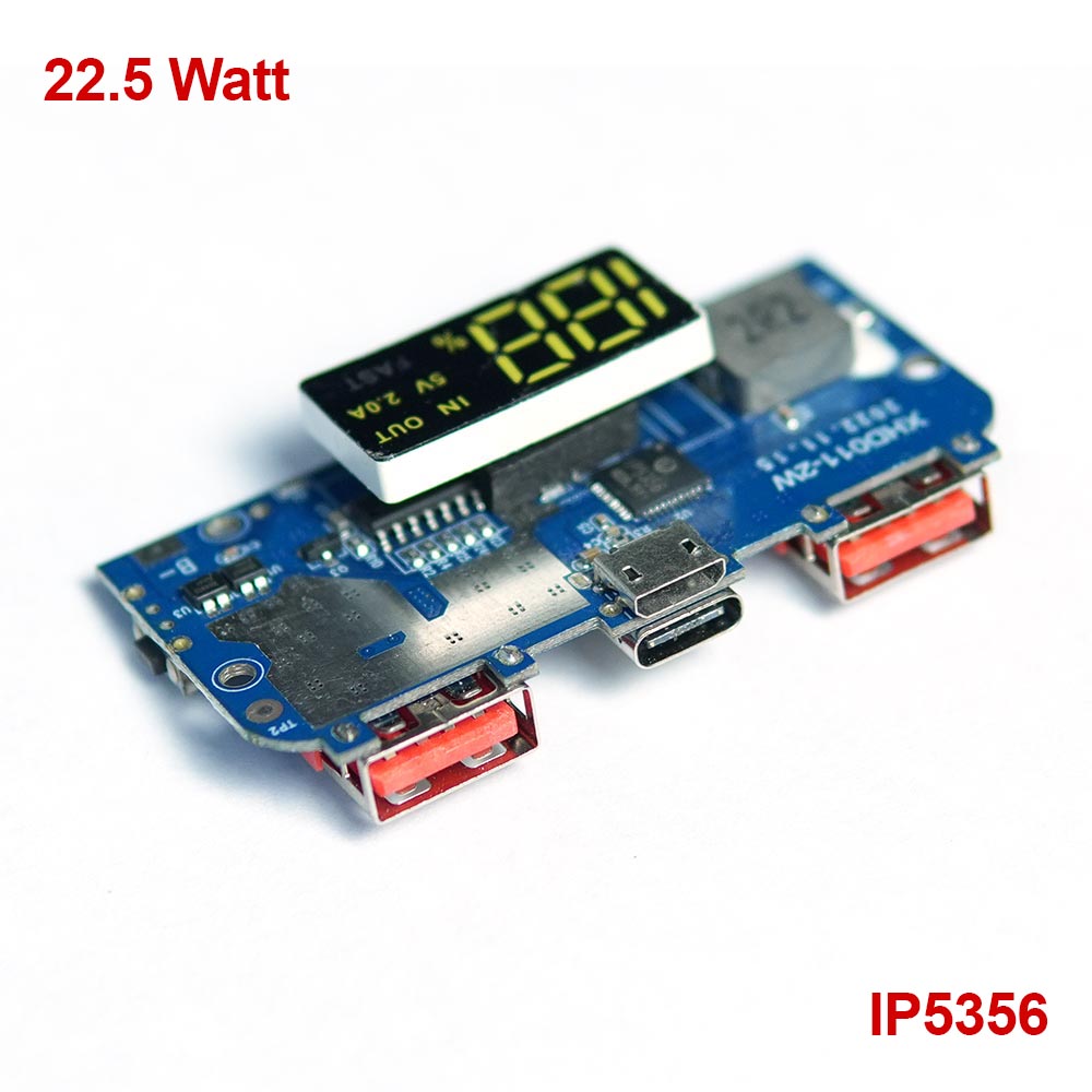 22.5W Power Bank Circuit IP5356 TYPE-C Micro Dual USB QC3.0 2.0 PD3.0 PD2.0/AFC/FCP with Display