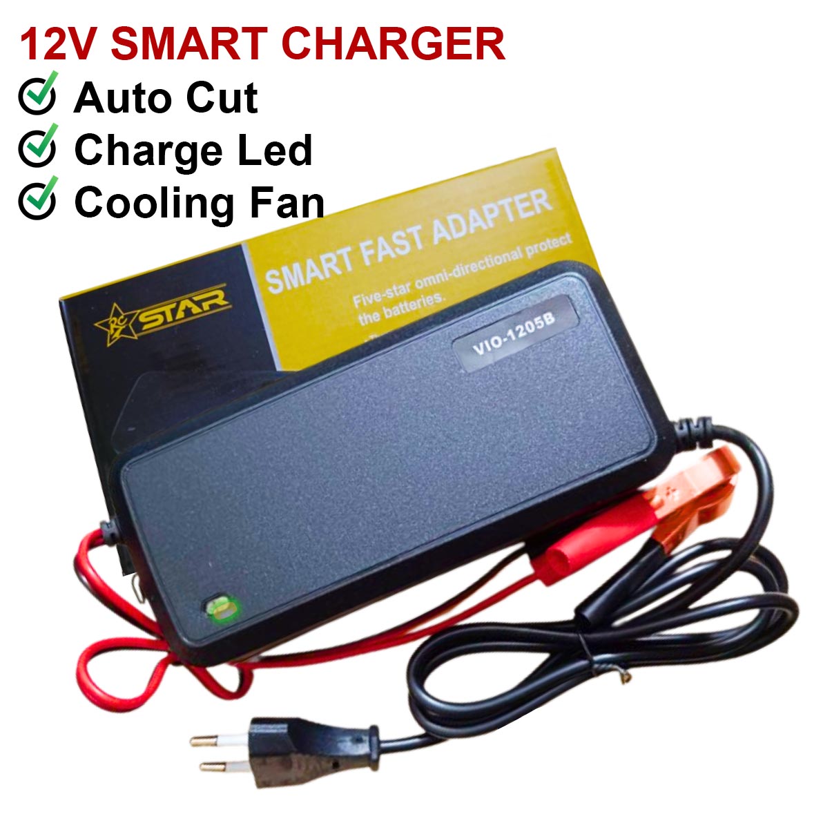 12V-5A Smart Auto Cut Battery Charger with Cooling Fan STAR FON-1205