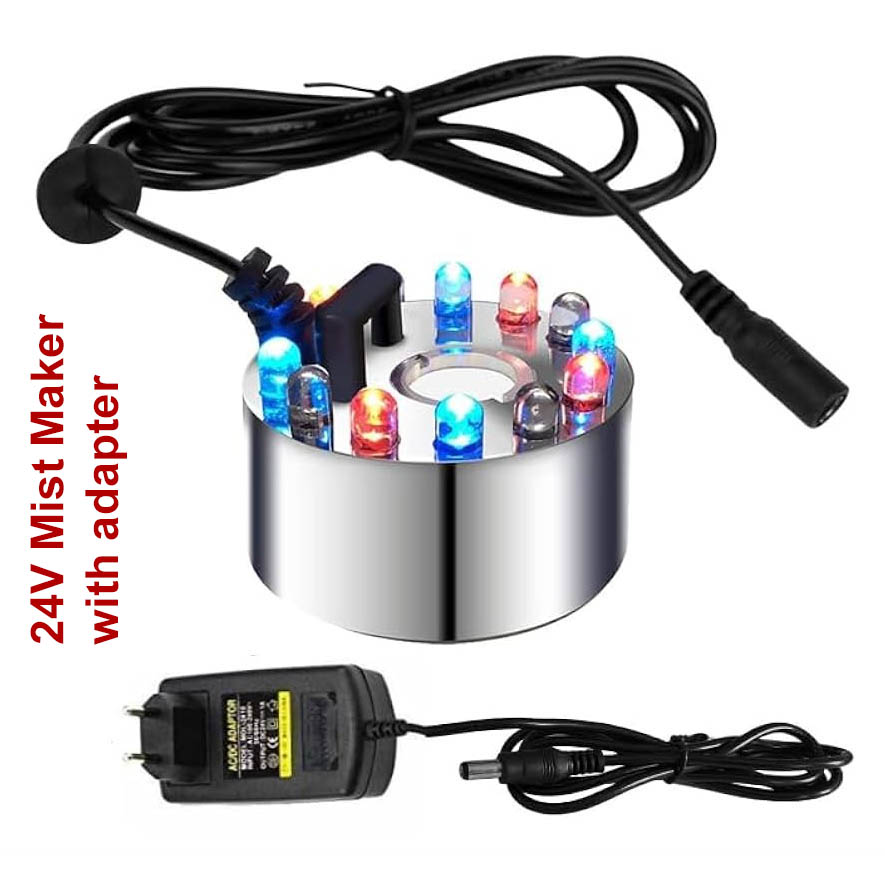 Ultrasonic Mist Maker Color Changing DC 24V 12 LED Fogger With Power Adapter