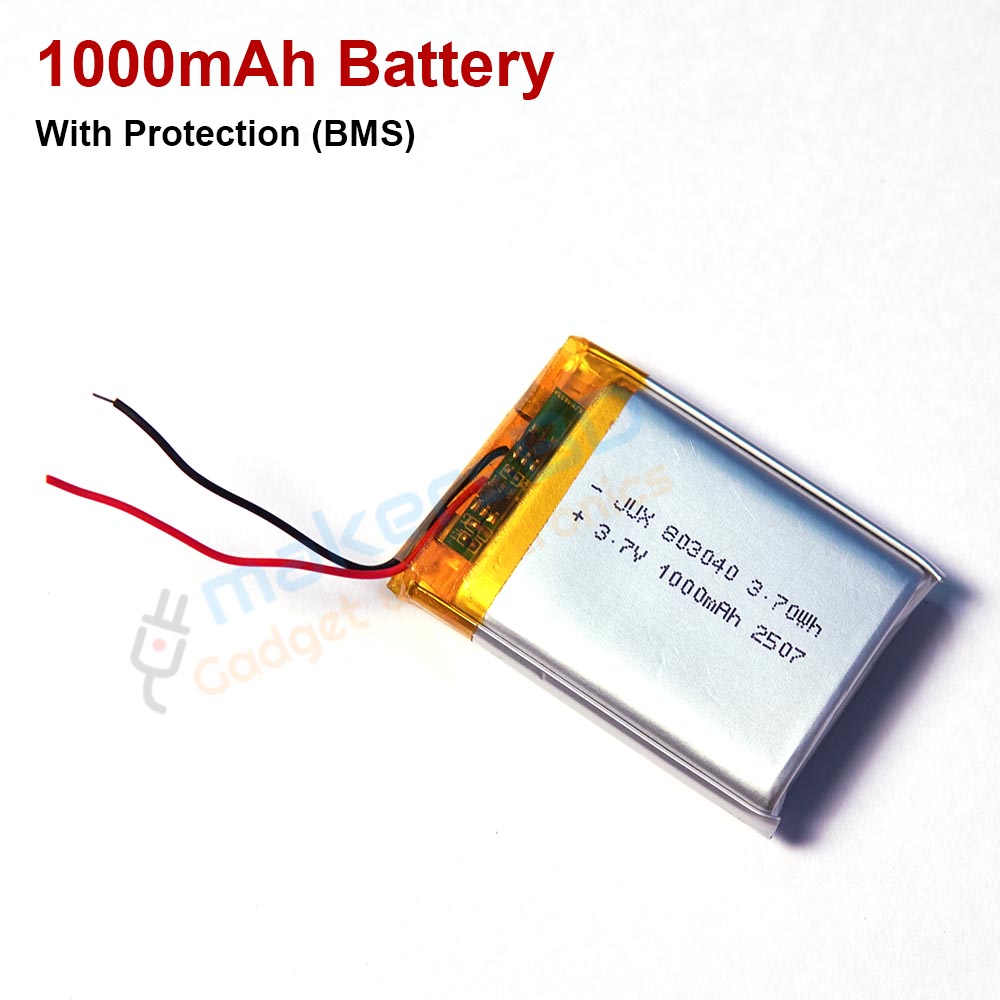 1000mAh 3.7V Lithium Polymer Battery 803040 with Protection board BMS