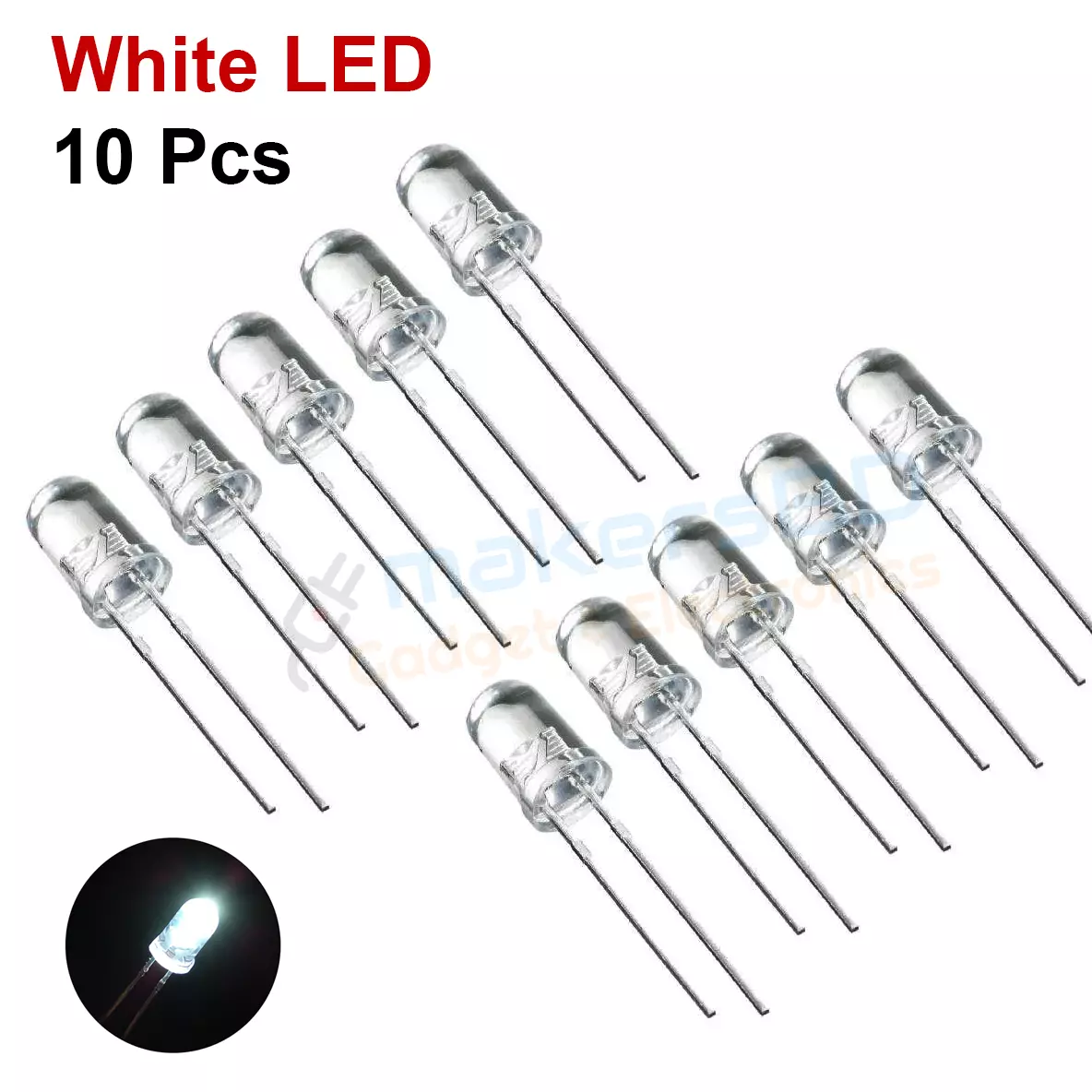 5mm White LED Light (Bright) 10Pcs Pack