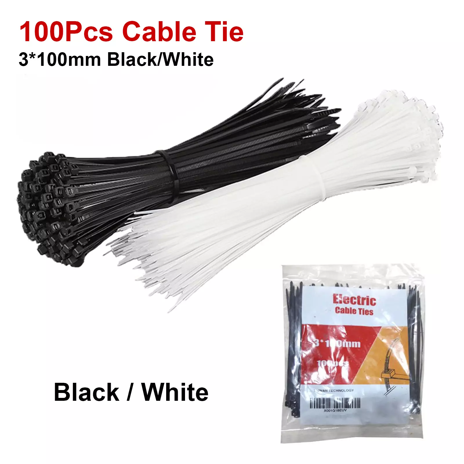 Cable Tie 100mm 100 Pcs Pack Black or White