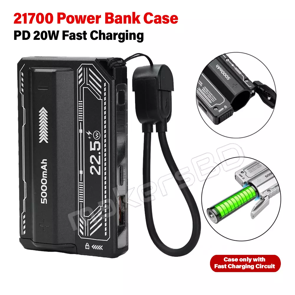 21700 Mini Power Bank Case PD 20W Detachable 5000mAh Case (Without Battery)