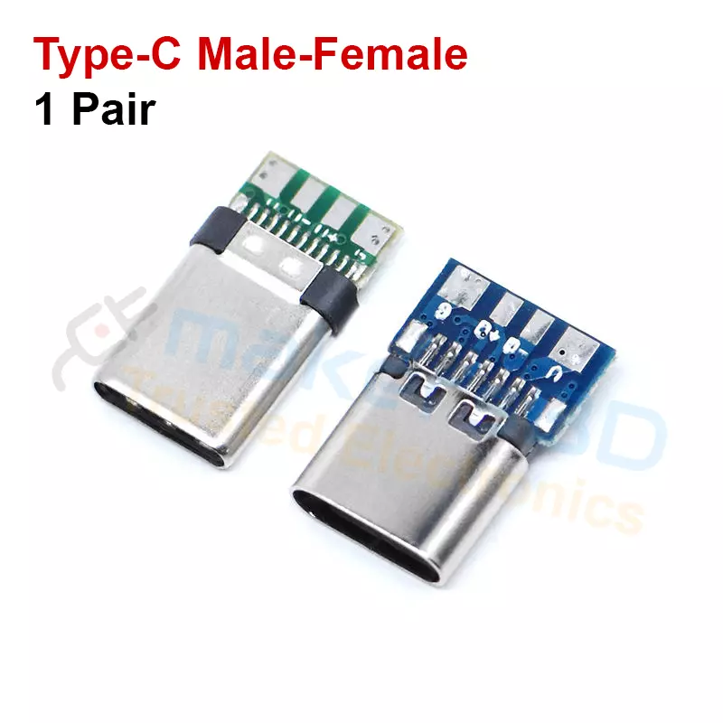 Type C Male-Female Connectors Jack Tail Terminals DIY Data Cable Support PCB Board-1 Pair