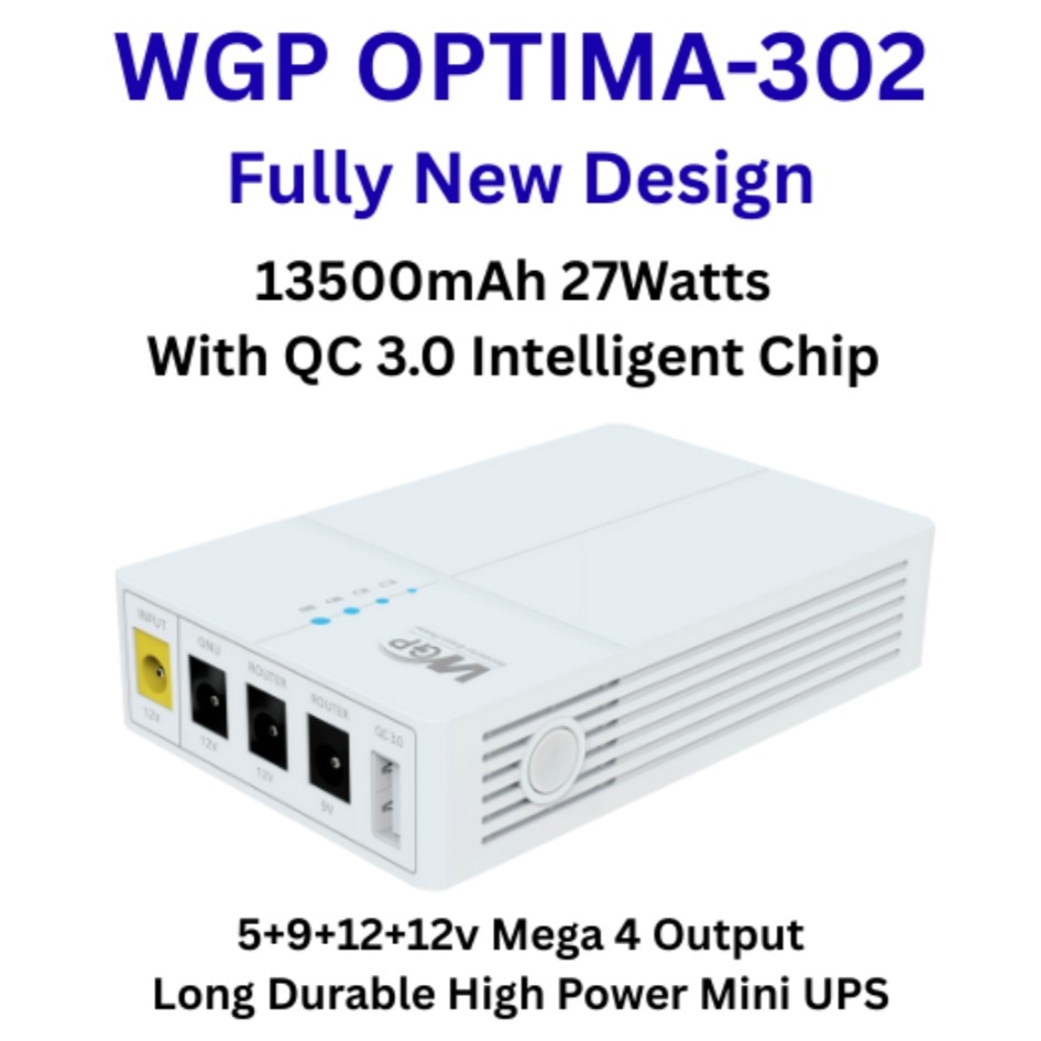 New WGP Optima 302 Mini UPS 13500mAh Battery QC 3.0 with 5+9+12+12v 4 Mega Output