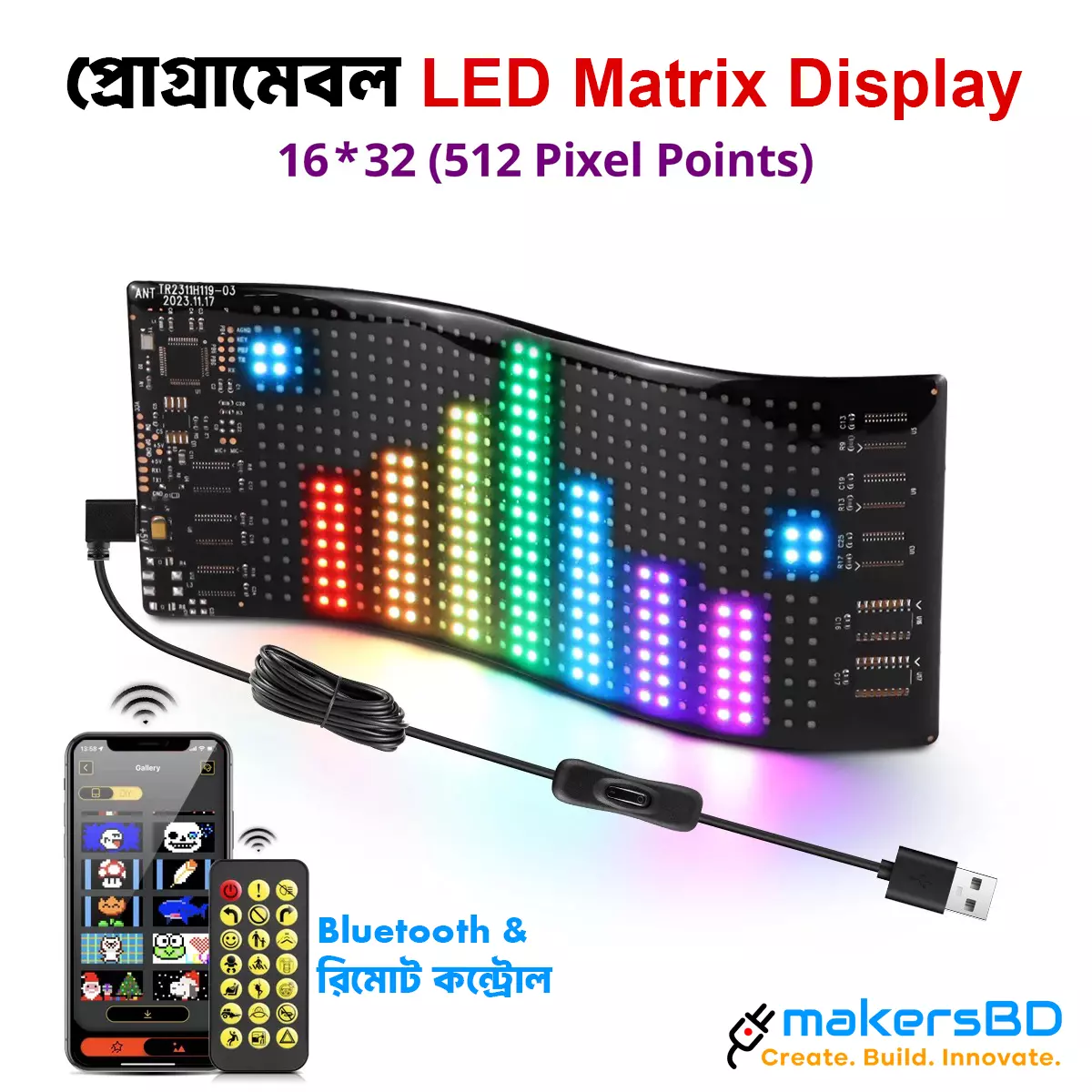 LED Matrix Flexible Display RGB Full Colour 16x32 Pixels