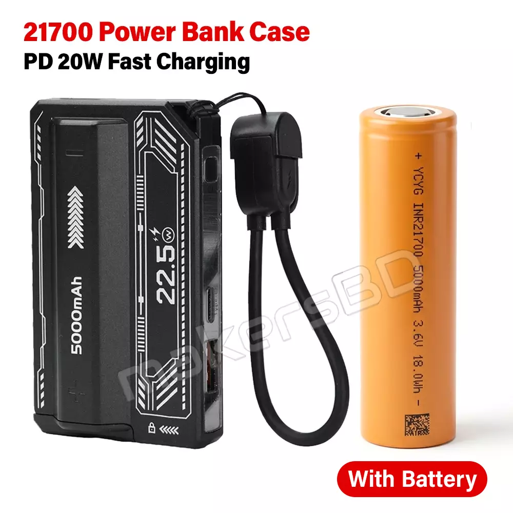 21700 Mini Power Bank Case PD 20W Detachable Case With 1Pc Battery